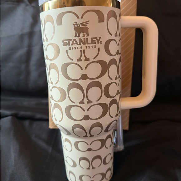 New Stanley 40oz Laser Engraved CoachCream and Gold Patterned Tumbler - Picture 2 of 7